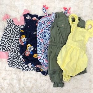 5 baby girl rompers bundle